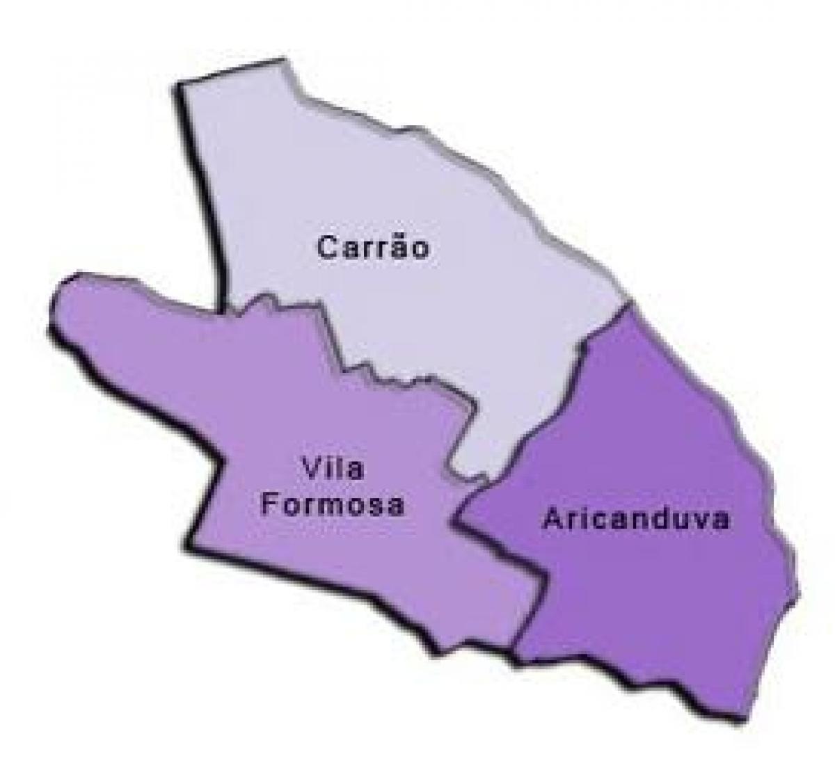 แผนที่ของ Aricanduva-Vila argentina. kgm รายการย่อยขอ prefecture