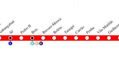 แผนที่ของ São Paulo เมโทรบรรทัด 3-สีแดง