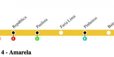 แผนที่ของ São Paulo เมโทรบรรทัด 4-เหลือง