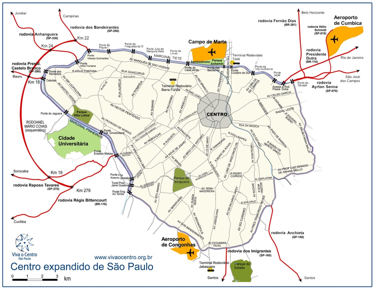 แผนที่ของศูนย์กลางขนาดใหญ่ São Paulo