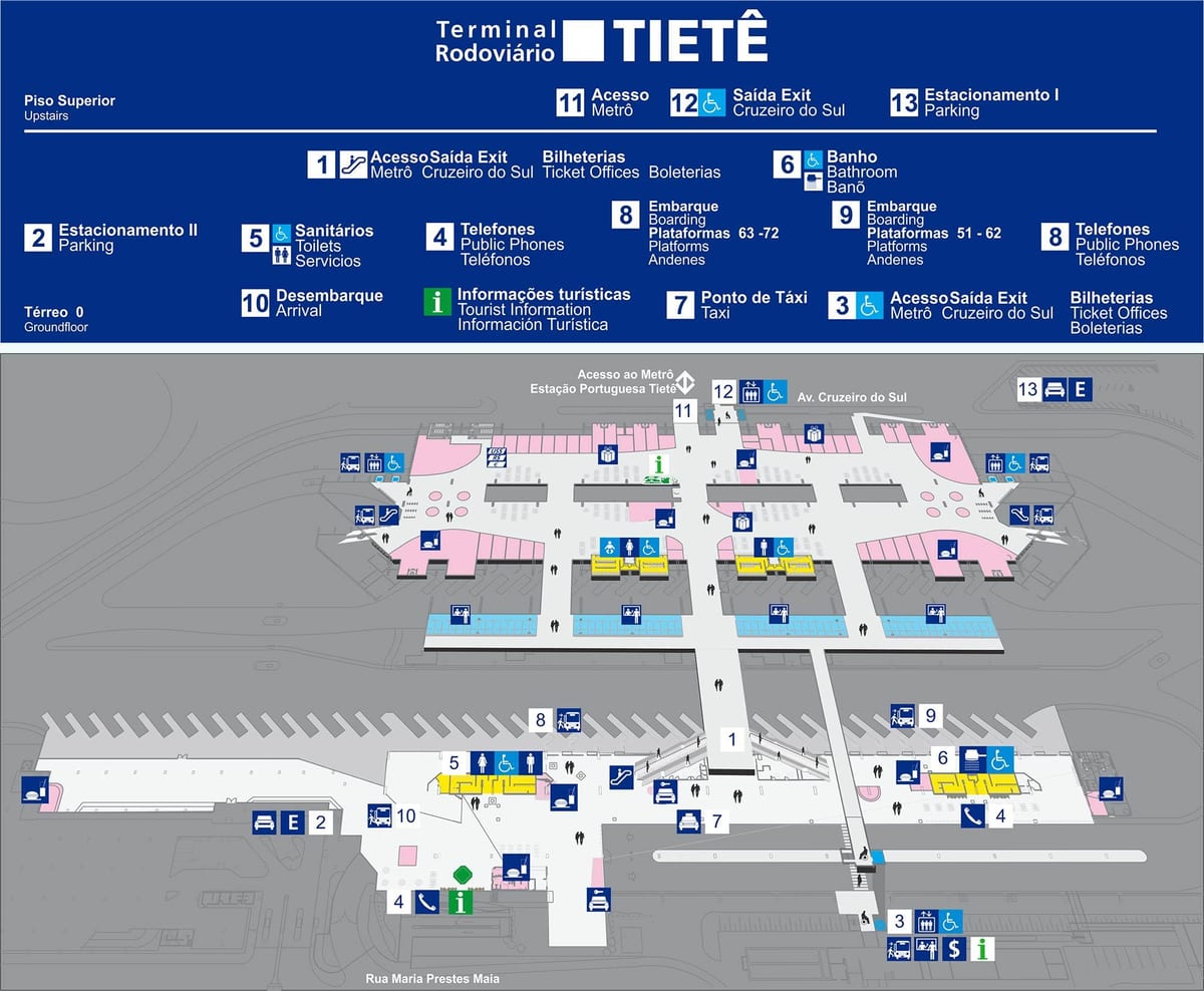 แผนที่ของรถบัสเทอร์มินัล Tietê-ชั้นบน