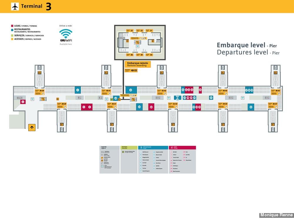 แผนที่ของสนามบินระหว่างประเทศ São Paulo-Guarulhos-3 เทอร์มินัล