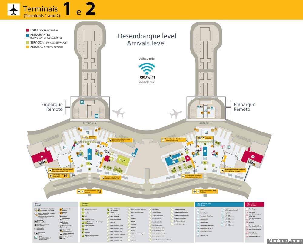 แผนที่ของสนามบินระหว่างประเทศ São Paulo-Guarulhos-Terminals 1 et 2