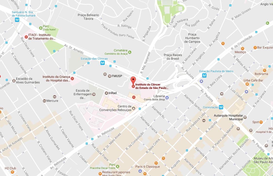 แผนที่ของสถาบันของมะเร็งของ São Paulo