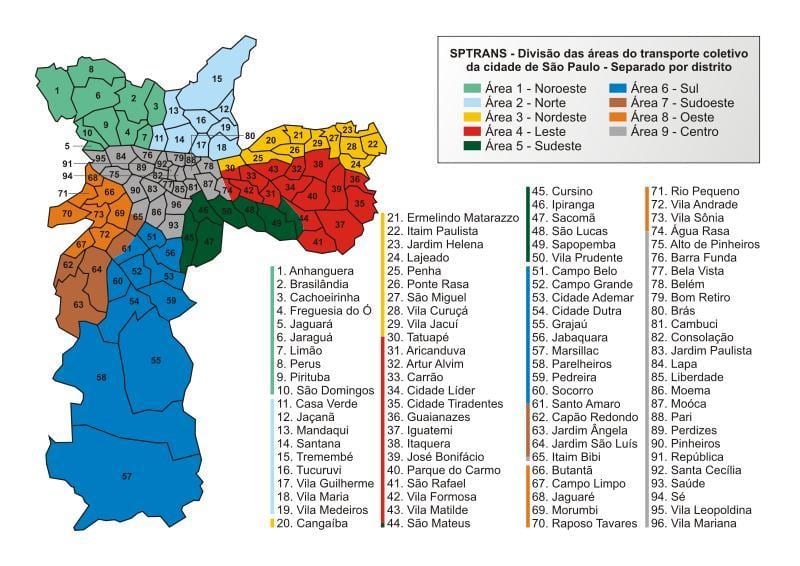 แผนที่ของสาธารณะของการขนส่ง SPTrans