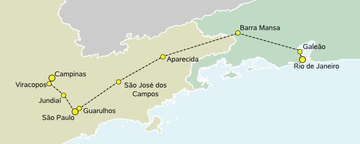 แผนที่ของสูงความเร็วรถไฟ São Paulo