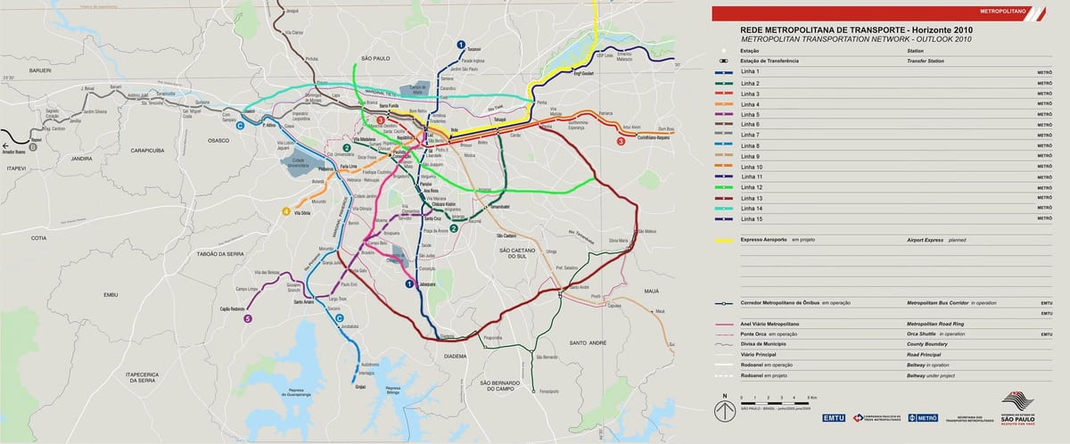 แผนที่ของเครือข่ายขนส่ง São Paulo