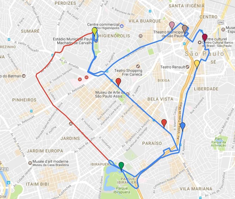 แผนที่ของแบบวงกลม turismo São Paulo-บรรทัด