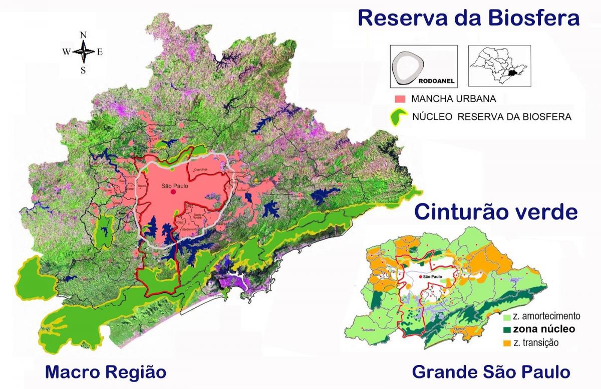 แผนที่ของ biosphere นเก็บของสีเขียวเข็มขัดของ São Paulo