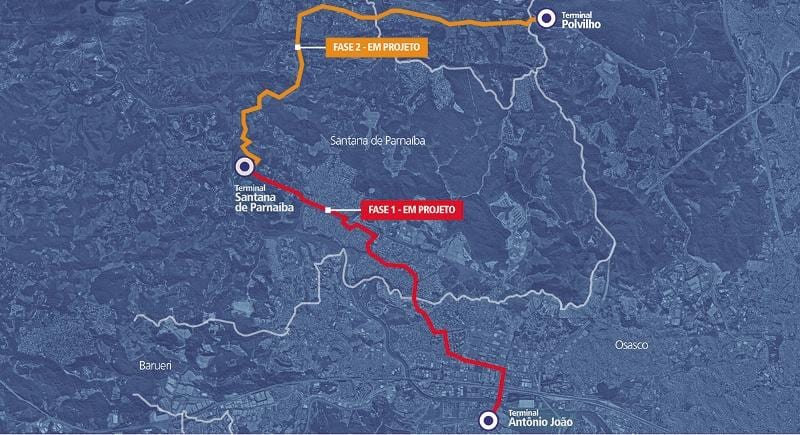 แผนที่ของ corredor BRT metropolitano Alphaville-Cajamar