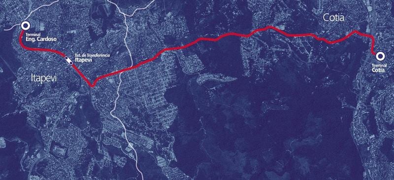 แผนที่ของ corredor BRT metropolitano Itapevi-Cotia