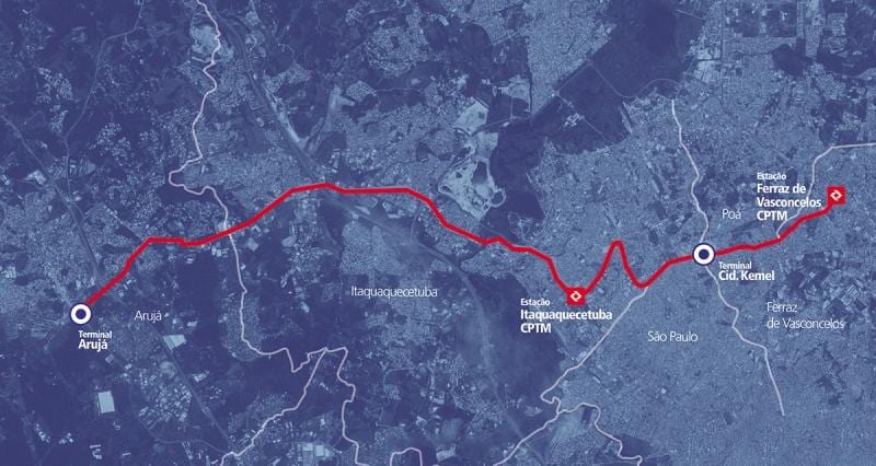 แผนที่ของ corredor BRT metropolitano Perimetral Alto Tietê