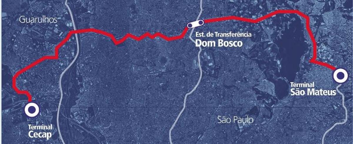 แผนที่ของ corredor BRT metropolitano Perimetral Leste