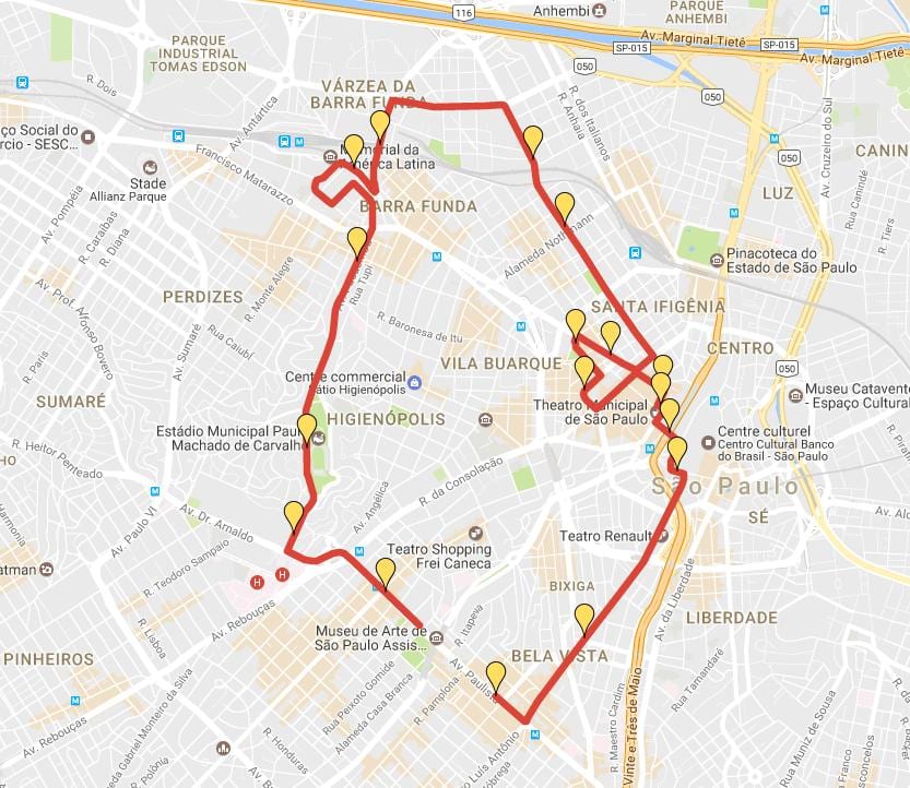 แผนที่ของ Corrida ระหว่างประเทศ São Silvestre