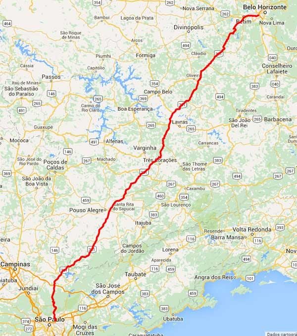 แผนที่ของ Fernão Dias ทางหลวง-BR 381