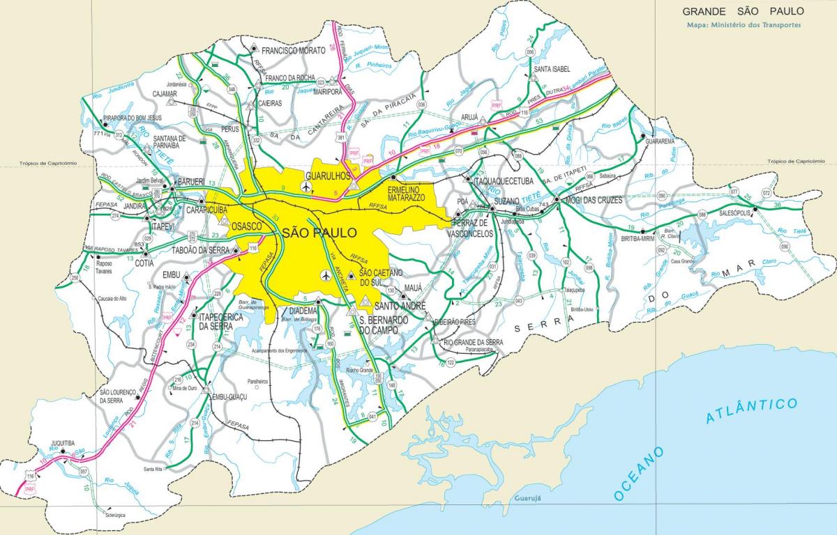 แผนที่ของ highways outskirts ของ São Paulo