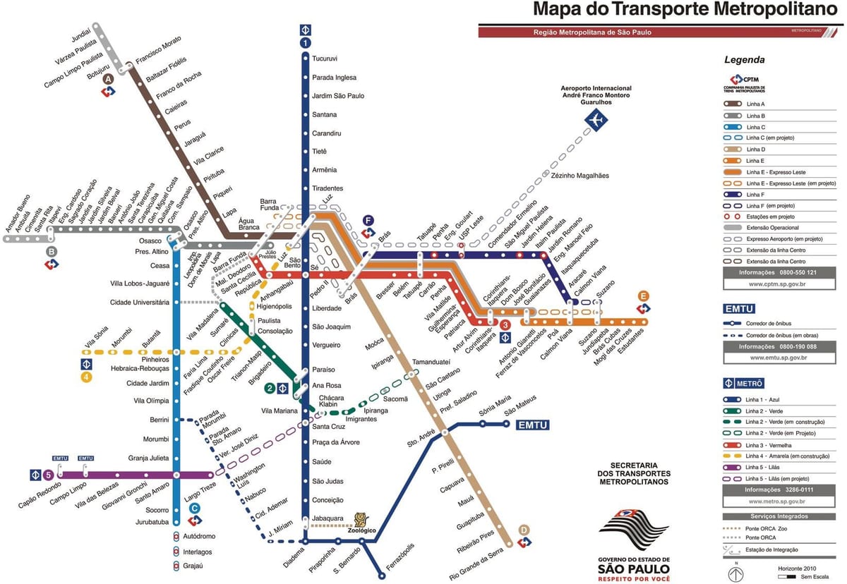 แผนที่ของ metropolitan ขนส่งของ São Paulo