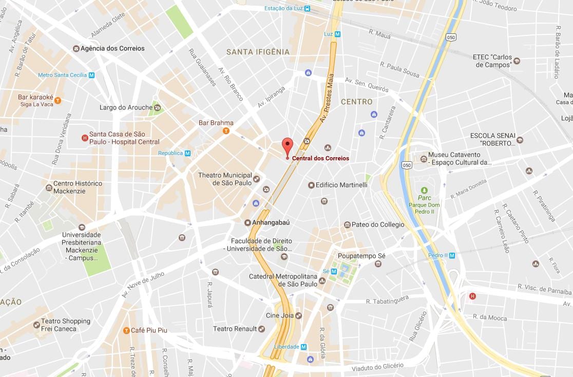 แผนที่ของ Palácio งสิ่งที่จะทำ Correios São Paulo