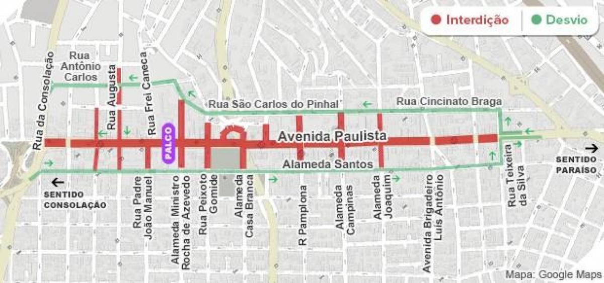 แผนที่ของ Paulista นออกบนถนนสาย São Paulo