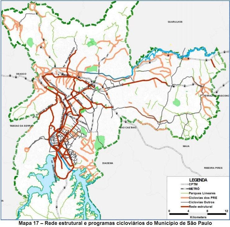 แผนที่ของ São Paulo cycling เส้นทาง