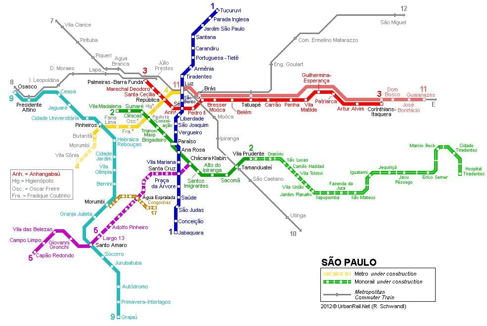 แผนที่ของ São Paulo monorail