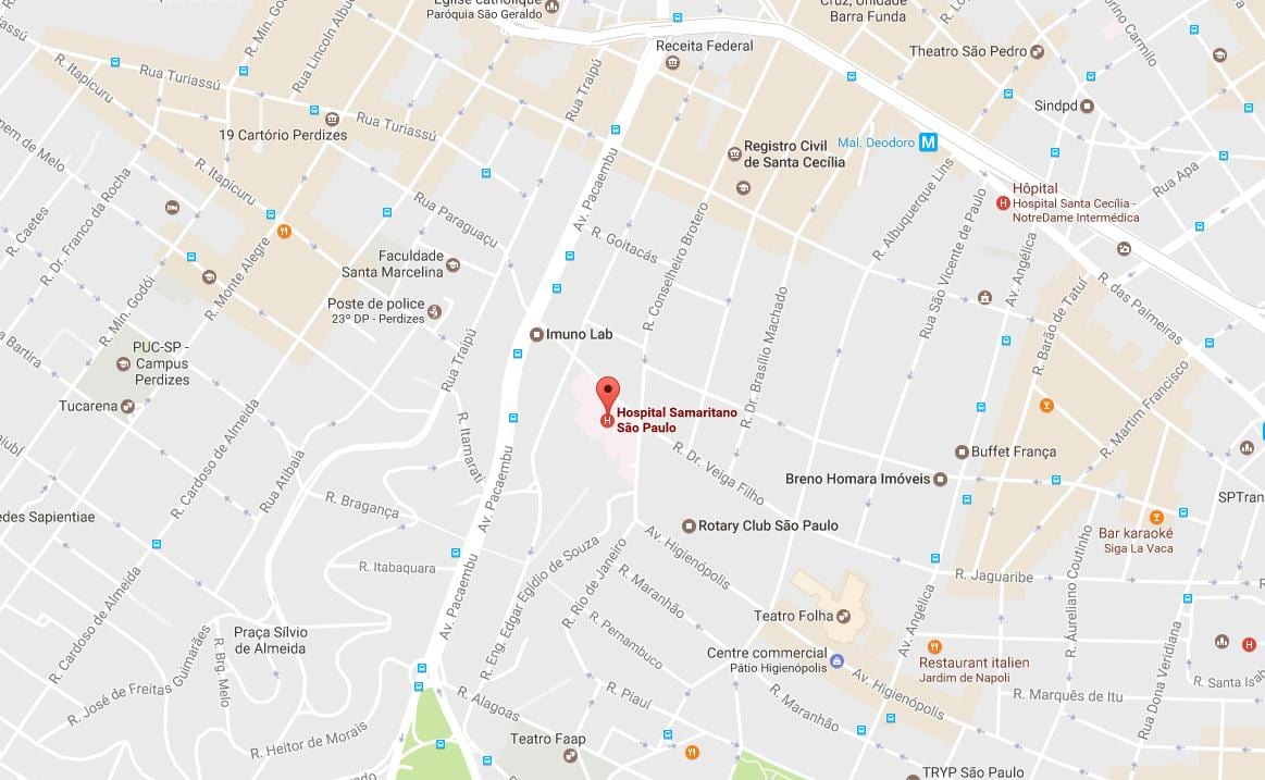 แผนที่ของ Samaritano São Paulo โรงพยาบาล