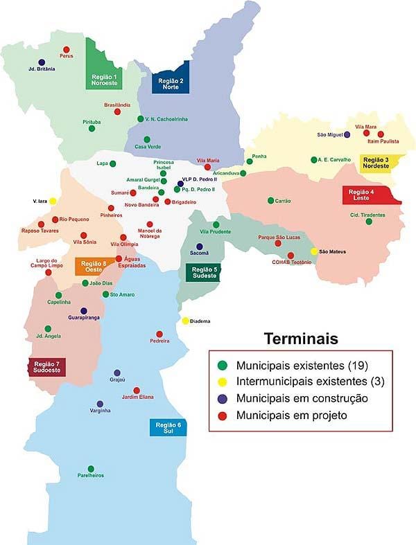 แผนที่ของ terminals รถของ São Paulo