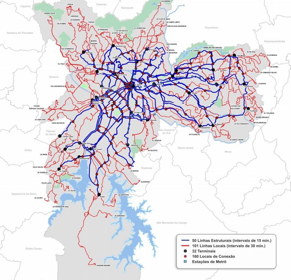 แผนที่ของ terminals รถบัสของรัฐของ São Paulo