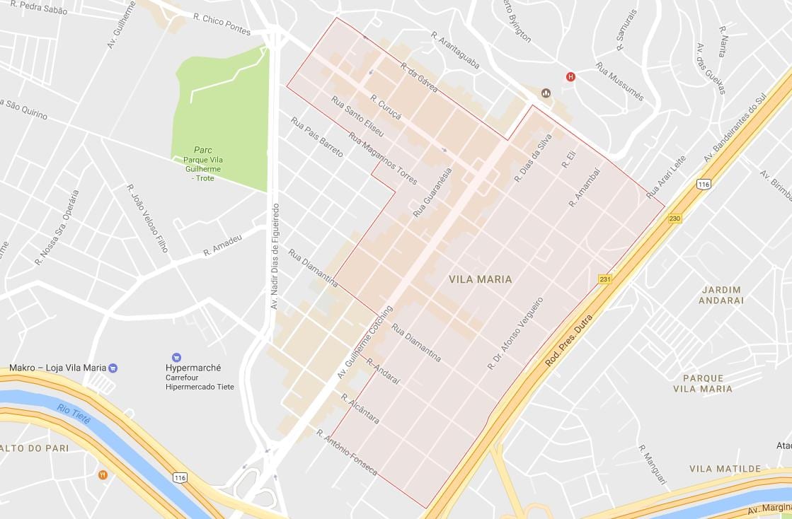 แผนที่ของ Vila มาเรีย São Paulo