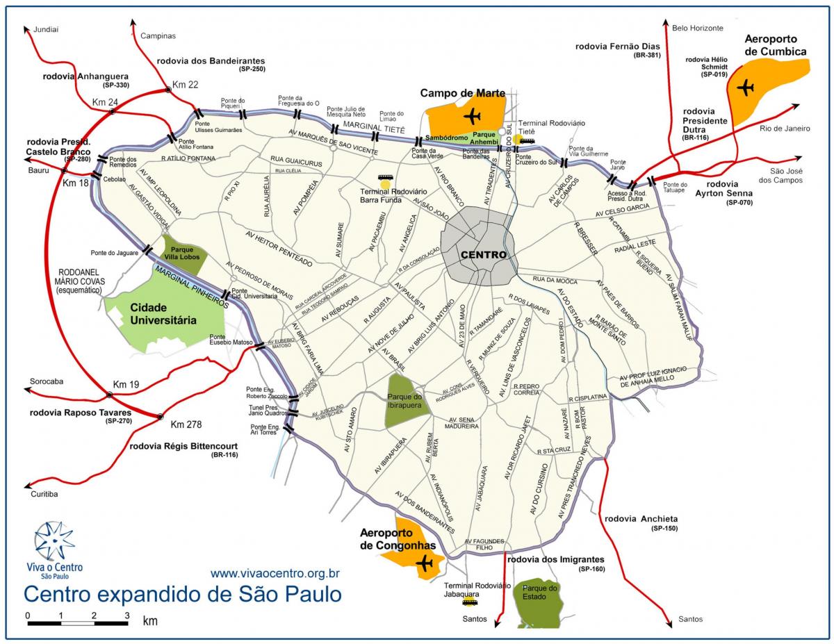 แผนที่ของศูนย์กลางขนาดใหญ่ São Paulo