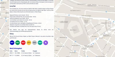 แผนที่ของการเข้าถึง Allianz Parque
