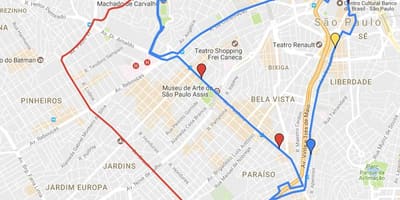 แผนที่ของแบบวงกลม turismo São Paulo-บรรทัด