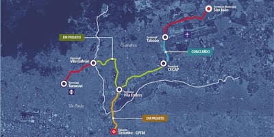 แผนที่ของ corredor Metropolitano Guarulhos-Tucuruvi