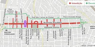 แผนที่ของ Paulista นออกบนถนนสาย São Paulo