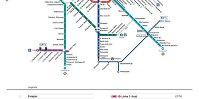 แผนที่ของ São Paulo CPTM ขนส่ง